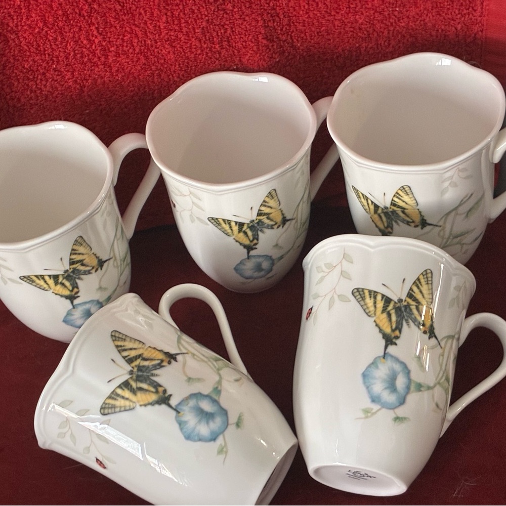Butterfly Meadow Ceramic Mugs - (Set of 5) Swallowtail Design 4.24” high - Picture 2 of 7
